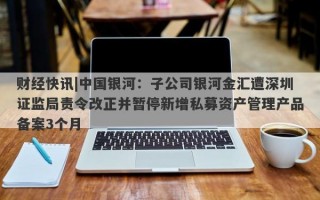 财经快讯|中国银河：子公司银河金汇遭深圳证监局责令改正并暂停新增私募资产管理产品备案3个月