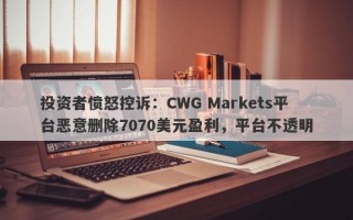 投资者愤怒控诉：CWG Markets平台恶意删除7070美元盈利，平台不透明