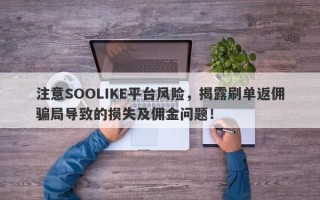 注意SOOLIKE平台风险，揭露刷单返佣骗局导致的损失及佣金问题！